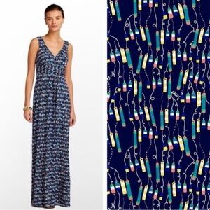 Lilly Pulitzer Sloane Maxi Dress Oh Buoy Navy Blue Jersey Stretch Large Nautical